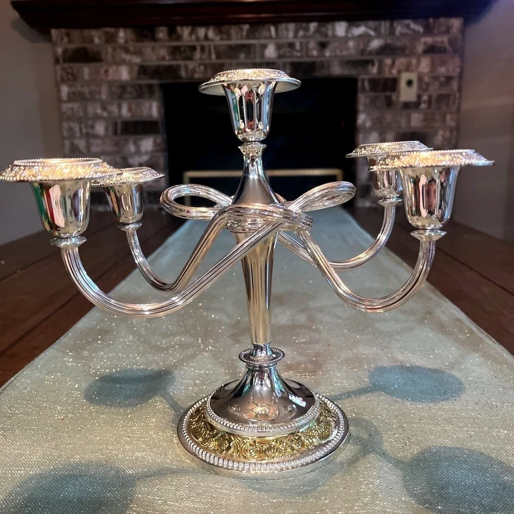 MCM Mayell Silverplate EP On Zinc 5 Arm Candelabra Made in England Two Tone
